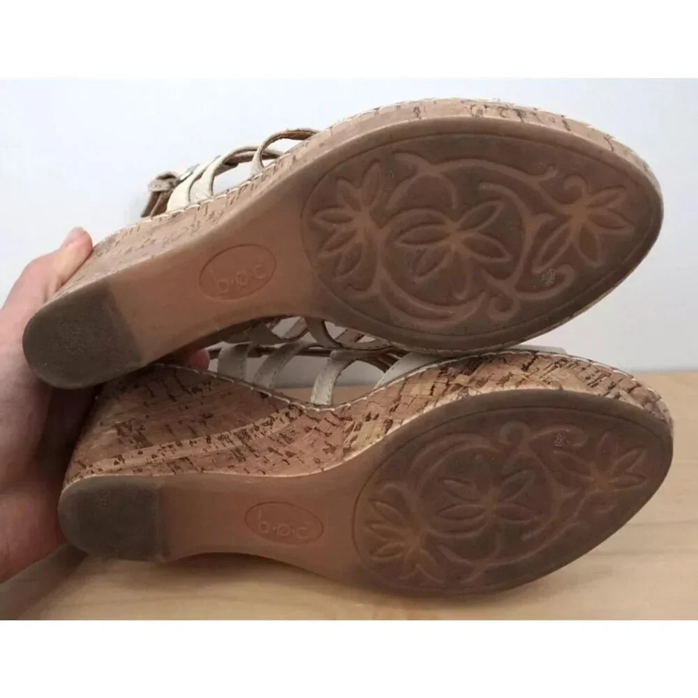 BOC Born Concept Beige Tan Cork Wedge High Heel Sandals Size 8 M